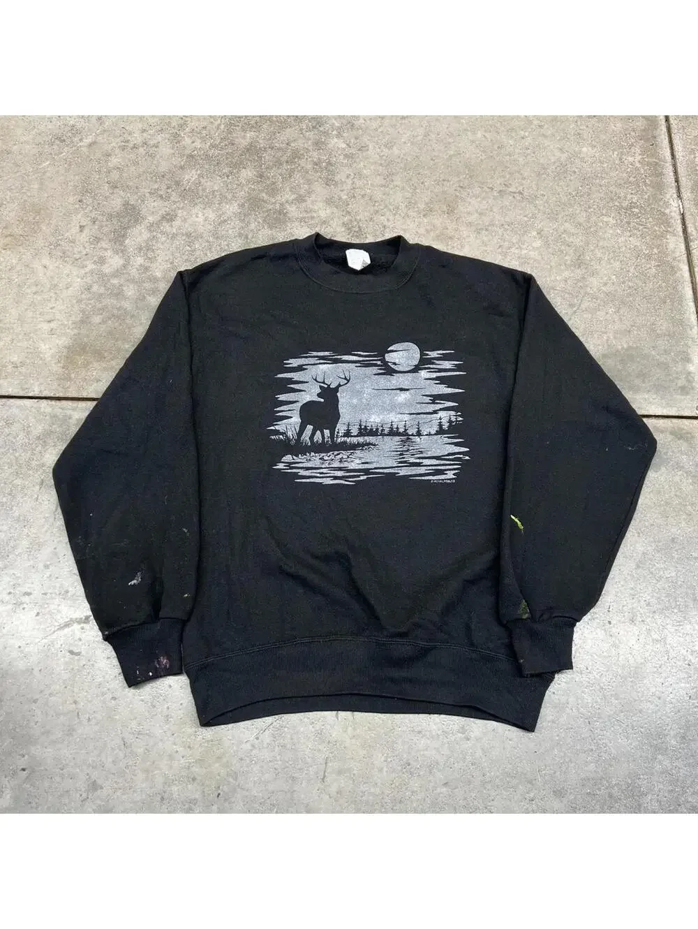 vintage deer nature animal made in usa black crewneck size large